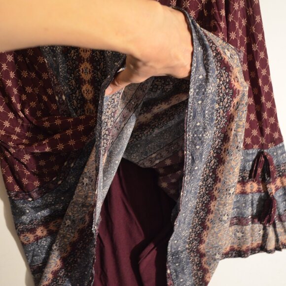 Style & Co Bohemia Style Ruffle Collar V-Neck Lace Burgundy-Gray Floral Blouse L - Picture 4 of 8